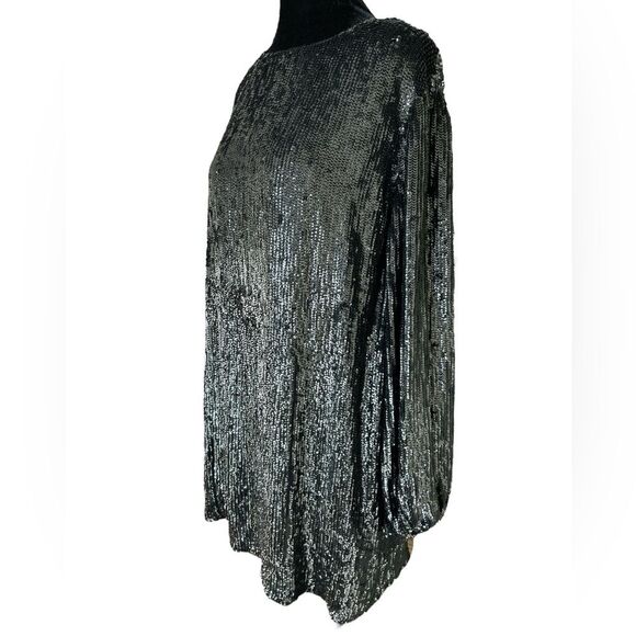 Retrofete Black Sequin Sheath Dress Size XS Bishop Sleeves Cocktail Party - Picture 4 of 12